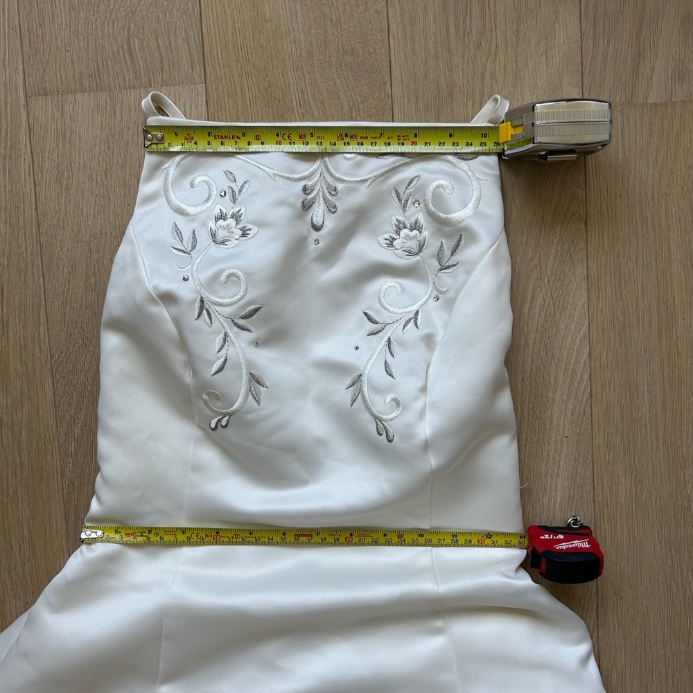 Vintage Jessica McClintock Wedding Gown Satin White Floral Embroidered Gemstone - Picture 15 of 16